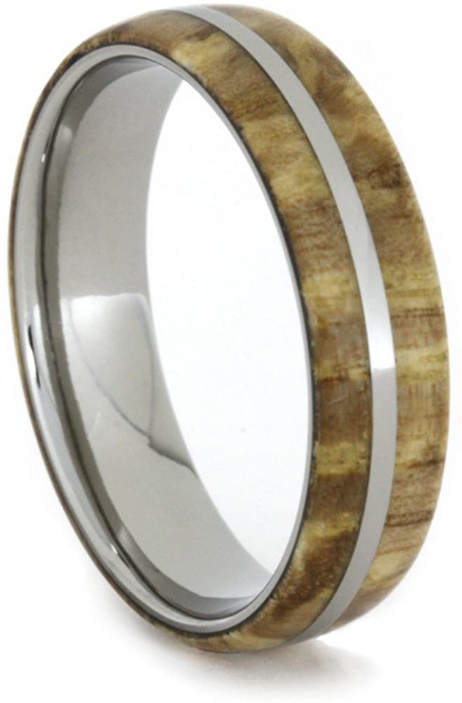 Black Ash Burl Wood with Titanium Pinstripe 6mm Comfort-Fit Titanium Wedding Band, Size 11.25