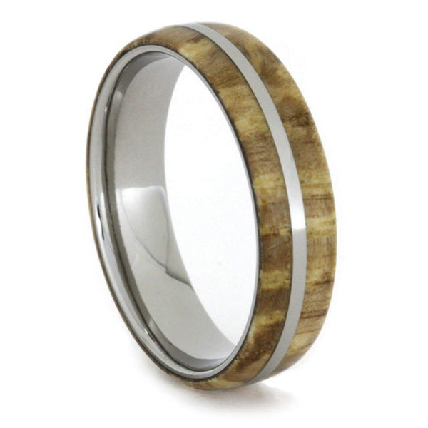 Black Ash Burl Wood with Titanium Pinstripe 6mm Comfort-Fit Titanium Wedding Band