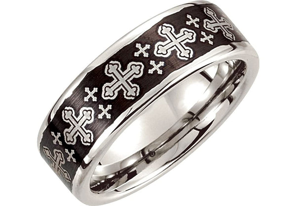 8mm Dura Cobalt Black Laser Crosses Ring, Size 14