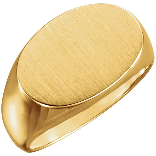 Men's 18k Yellow Gold Oval Brushed Signet Ring, 12 x 18mm