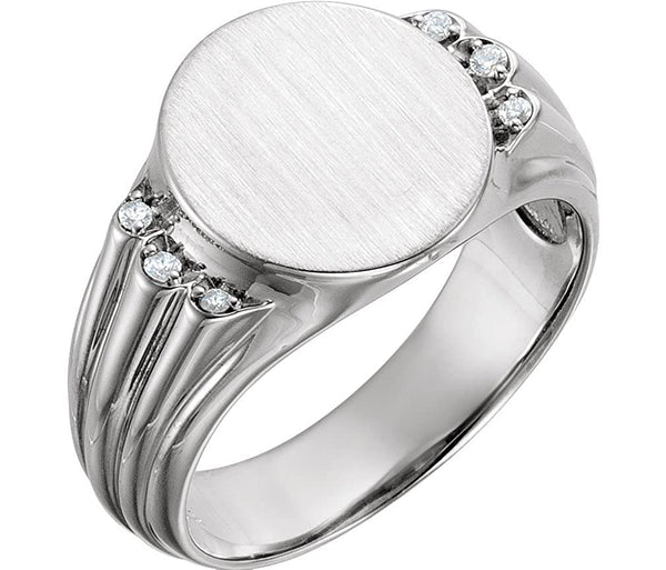 Men's Platinum Diamond Round Signet Ring (.07 Ctw, G-H Color, SI2-SI3 Clarity) Size 11.5