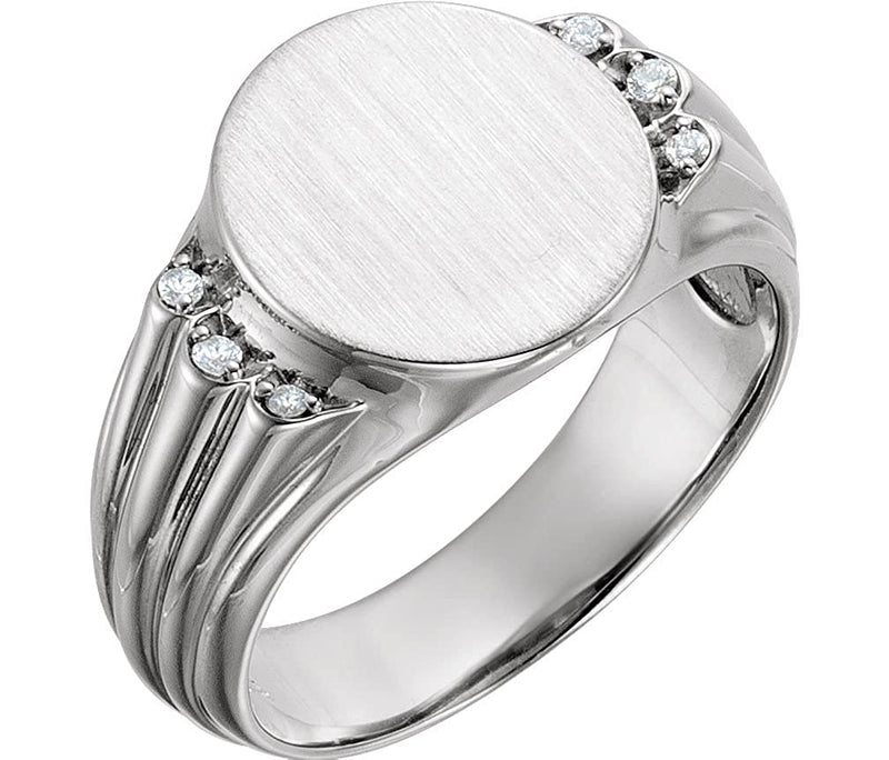 Men's Platinum Diamond Round Signet Ring (.07 Ctw, G-H Color, SI2-SI3 Clarity)