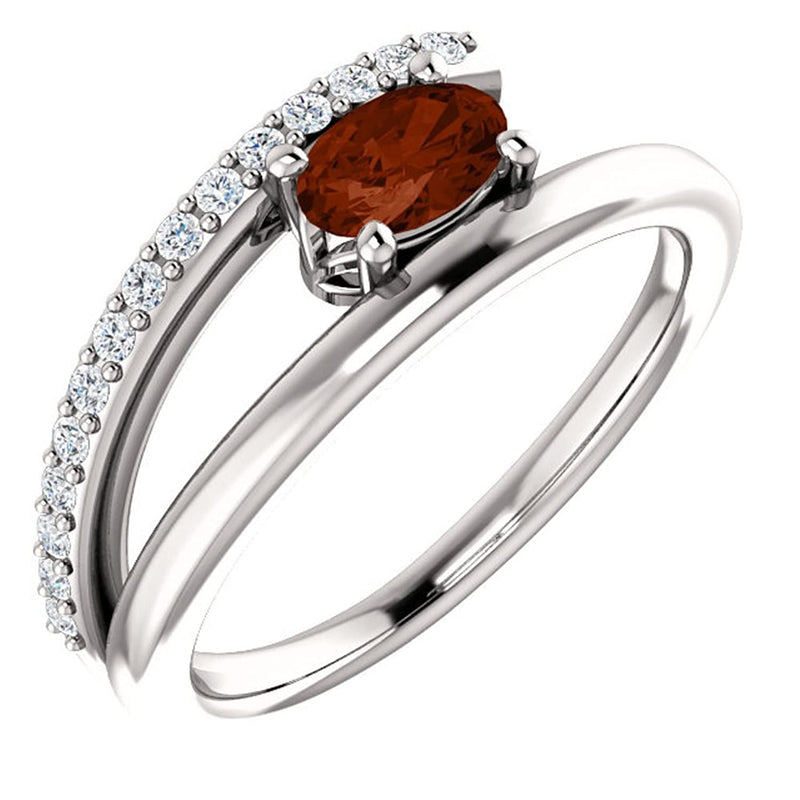 Mozambique Garnet and Diamond Bypass Ring, Rhodium-Plated 14k White Gold (.125 Ctw, G-H Color, I1 Clarity), Size 8