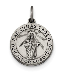Sterling Silver Satin Antiqued Spanish St. Jude Thaddeus Medal Pendant (21X19MM)