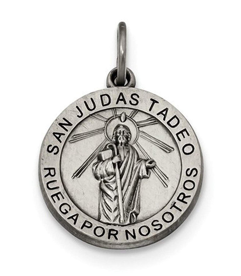 Sterling Silver Satin Antiqued Spanish St. Jude Thaddeus Medal Pendant (21X19MM)