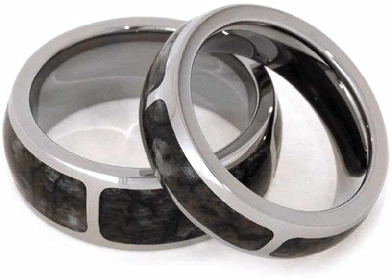 Dinosaur Bone Comfort-Fit His and Hers Titanium Wedding Band Set, M12.5-F6.5