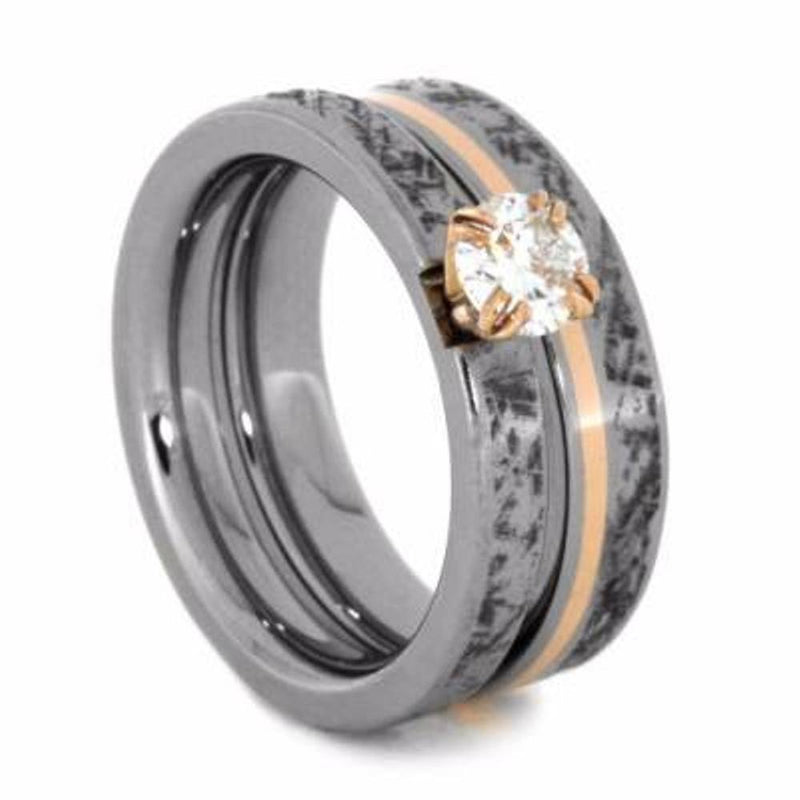 Meteorite Bridal Set | Meteorite wedding rings, Meteorite engagement ring, Meteorite  ring