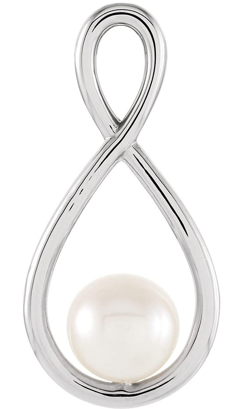 White Freshwater Cultured Pearl Infinity Slide Pendant, Rhodium-Plated 14k White Gold (5.5-6MM)