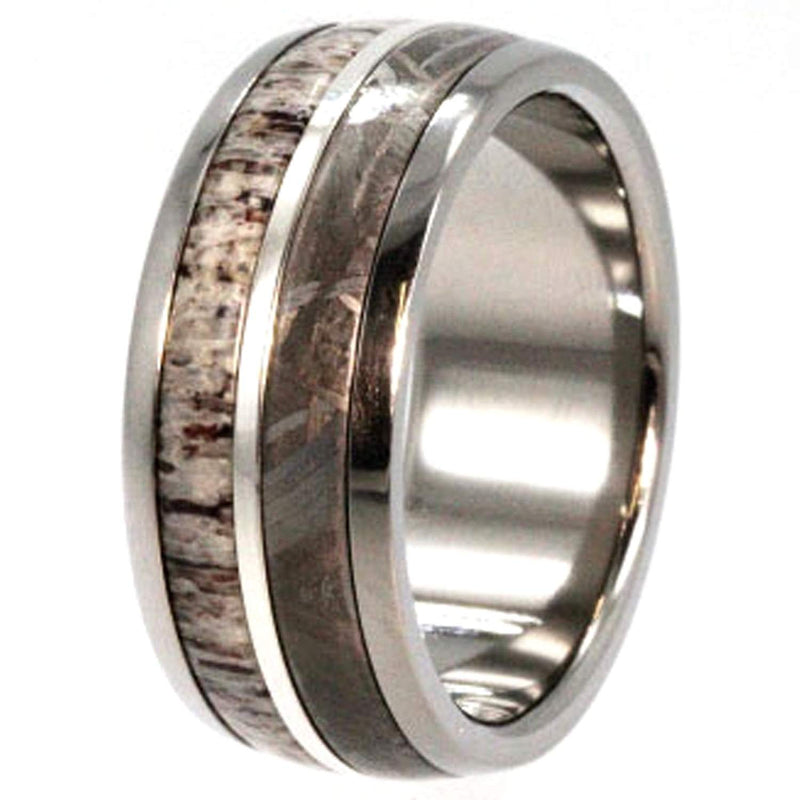 Deer Antler, Gibeon Meteorite, 14K White Gold 10mm Comfort-Fit Interchangeable Titanium Wedding Band