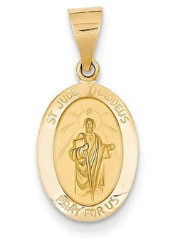 14k Yellow Gold Satin St. Jude Thaddeus Medal Charm Pendant (18X11 MM)