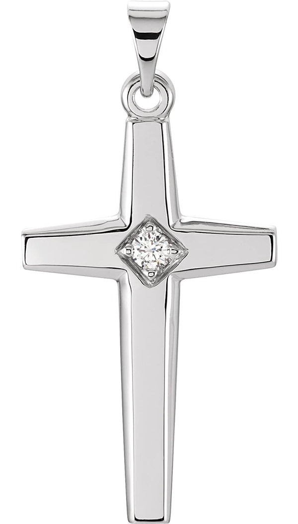 Diamond Cross Rhodium-Plated 14k White Gold Pendant (.04 Ct, G-H Color,SI1 Clarity)