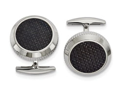 Stainless Steel Polished Black Carbon Fiber Inlay Round Cuff Links, 21.21MMX16.85MM