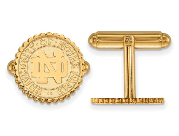 Gold -Plated Sterling Silver, University Of Notre Dame Crest Round Cuff Links, 15MM