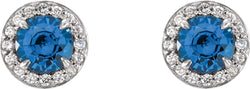 Blue Sapphire and Diamond Halo-Style Earrings Rhodium-Plated 14k White Gold (5MM) (.16 Ctw, G-H Color, I1 Clarity)