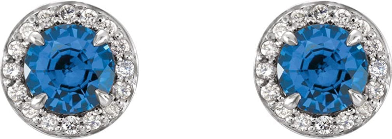 Blue Sapphire and Diamond Halo-Style Earrings Rhodium-Plated 14k White Gold (5MM) (.16 Ctw, G-H Color, I1 Clarity)