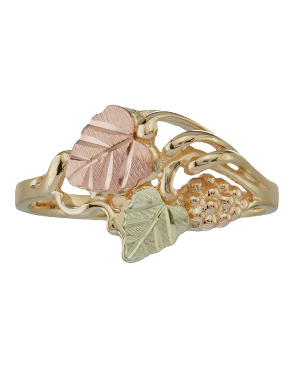 Black Hills Gold Cocktail Ring, 10k Yellow Gold, 12k Green Gold and 12k Pink Gold, Size 10