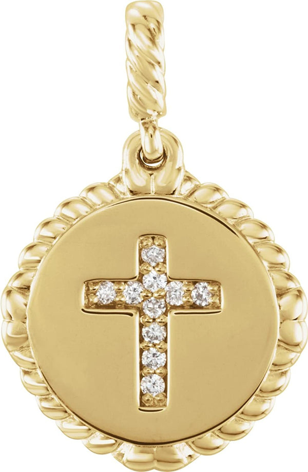 Diamond Cross Rope Pendant, 14k Yellow Gold (.05 Ctw, Color G-H, Clarity I1)