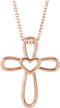 Open Heart Cross 14k Rose Gold Pendent Necklace 16" and 18" (20.35X4.25 MM)