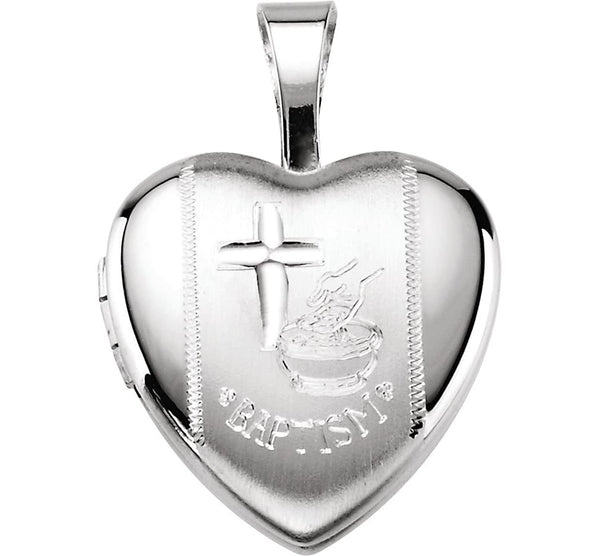 Engraved Baptism Sterling Silver Heart Locket (12.50X12.00 MM)