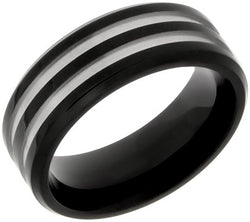 The Men's Jewelry Store 8mm Black Titanium Grooved Comfort Fit Band, Size 8.5