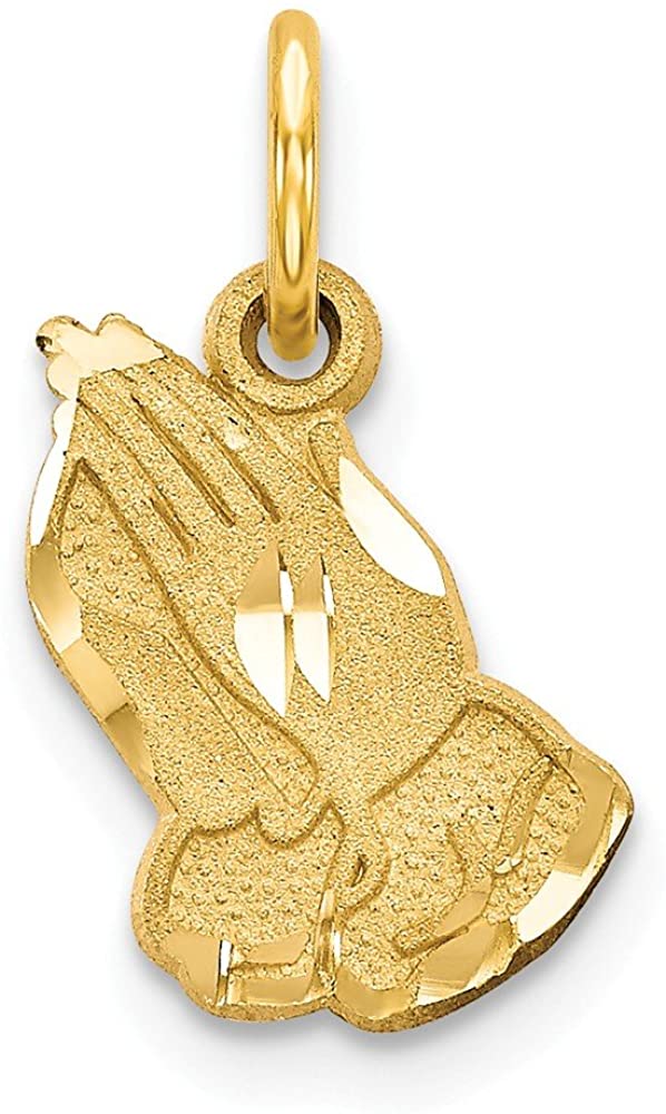 Satin 14k Yellow Gold Diamond-Cut Praying Hands Charm.67x.39 Inches (17X10 MM)