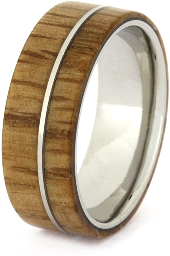 Oak Wood 8mm Comfort-Fit Titanium Wedding Band, Size 7.25