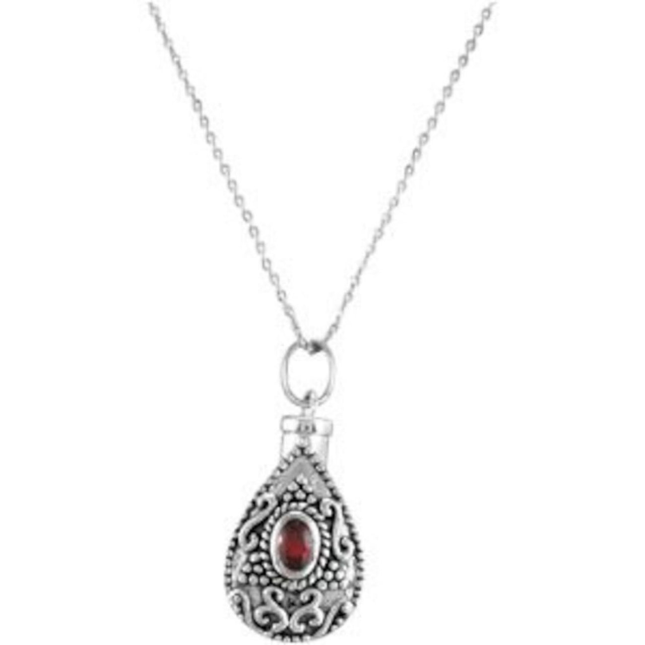 Dark Red CZ Teardrop Ash Holder Necklace, Rhodium Plate Sterling Silver, 18"