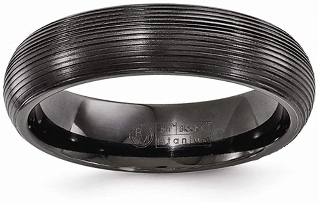 Black Ti Collection Black Titanium Domed Textured Lines 6mm Domed Wedding Band, Size 13