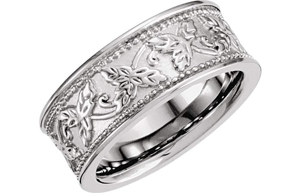 Leaf Design 8.5mm Rhodium-Plated 14k White Gold Band