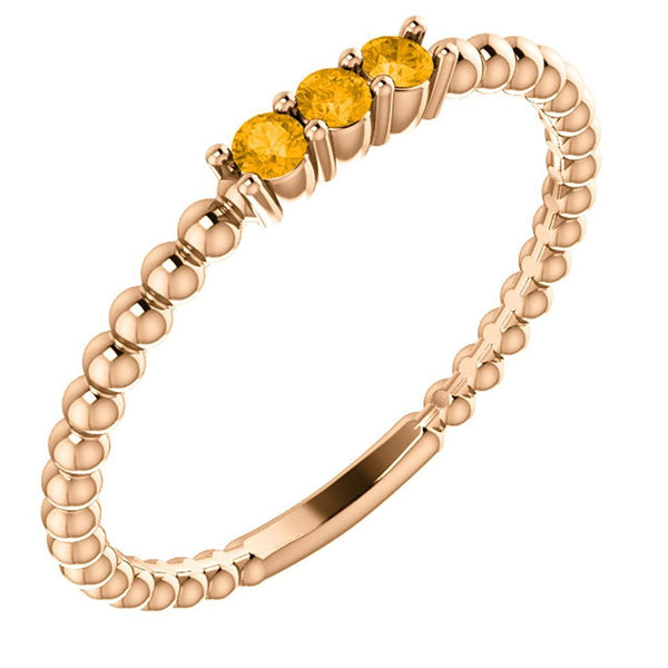 Citrine Beaded Ring, 14k Rose Gold, Size 6.25