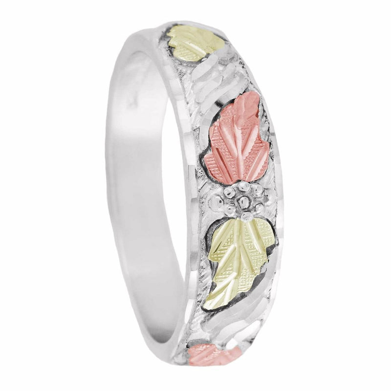 Men's Diamond-Cut Grape Leaf Ring, Sterling Silver, 12k Green and Rose Gold Black Hills Gold Motif