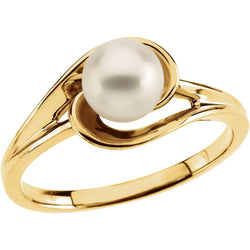 White Akoya Cultured Pearl Ring, 14k Yellow Gold (6mm)