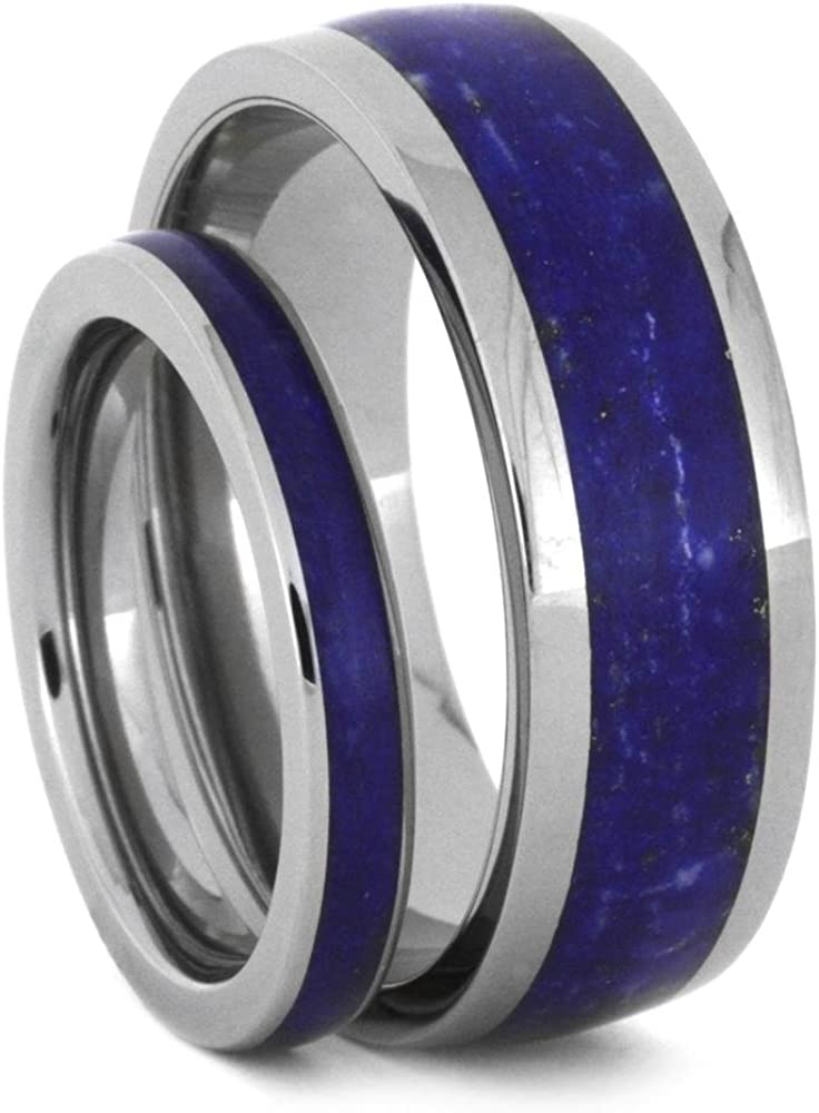 Lapis Lazuli Comfort-Fit Titanium His and Hers Wedding Bands