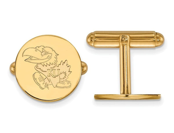 Gold-Plated Sterling Silver University Of Kansas Round Cuff Links, 15MM