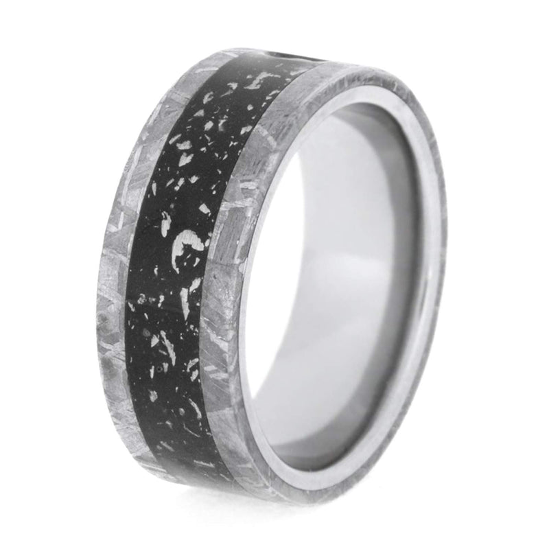 Cabochon Opal, Black Stardust Inlay, Gibeon Meteorite 8.5mm Comfort-Fit Titanium Wedding Band