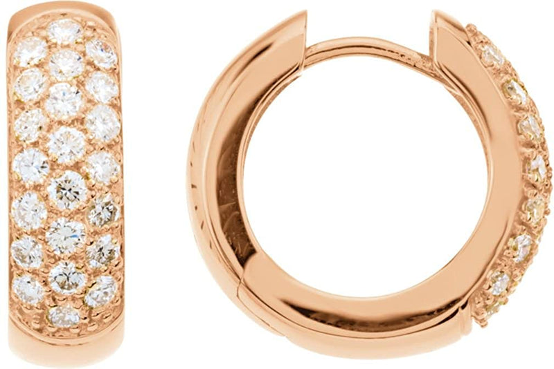 Pave Diamond Hoop Earrings, 14k Rose Gold (7/8 Ctw, Color GH, Clarity SI1)