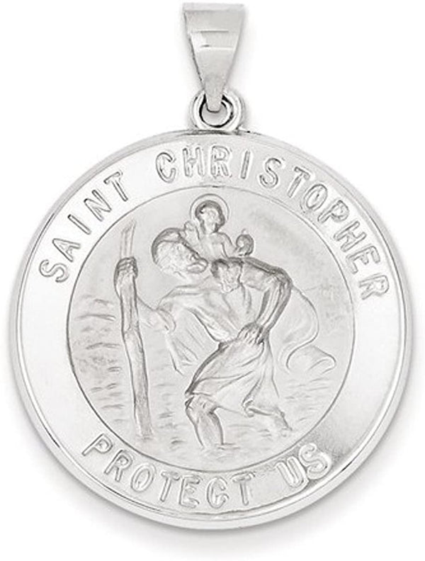 Rhodium-Plated 14k White Gold St. Christopher Medal Pendant (29X26MM)