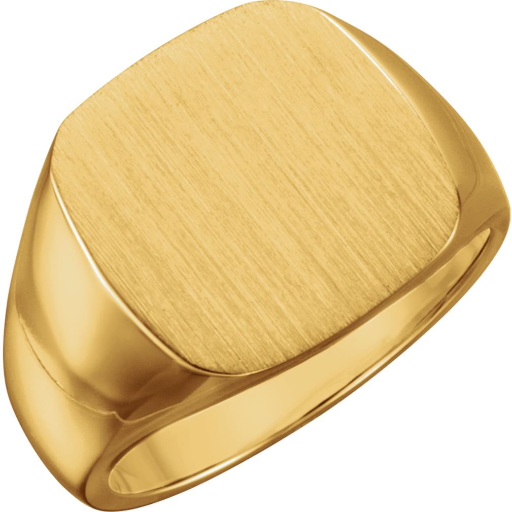 Men's 18k Yellow Gold Brushed 16mm Square Signet Ring