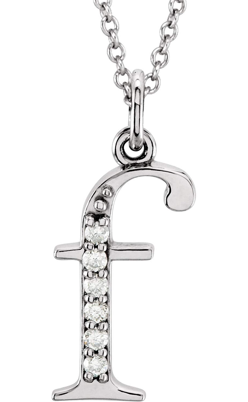 Diamond Initial 'f' Lowercase Letter Rhodium-Plate 14k White Gold Pendant Necklace, 16" (.03 Ctw GH, I1)