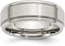 Men's Classic Brushed Stainless Steel, Ridged Edge 8mm Comfort-Fit Flat Band, Size 13