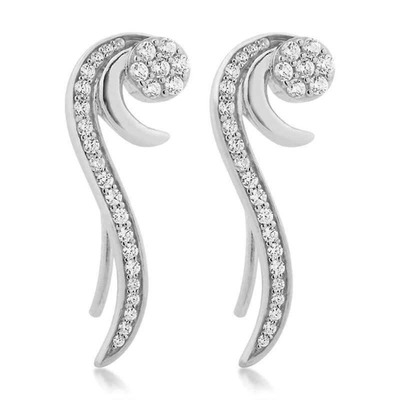 CZ Curved Rhodium Plated Sterling Silver Ear Climber Earrings