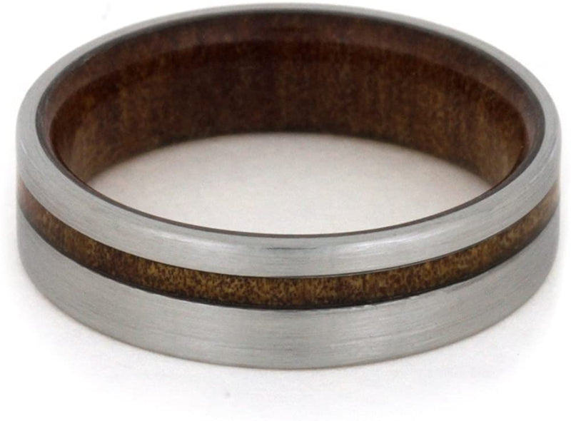 Kauri Wood Inlay 6mm Comfort-Fit Brushed Titanium Wedding Band, Size 8.5