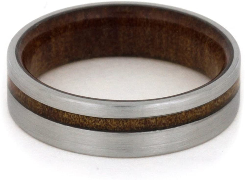 Kauri Wood Inlay 6mm Comfort-Fit Brushed Titanium Wedding Band, Size 10.75