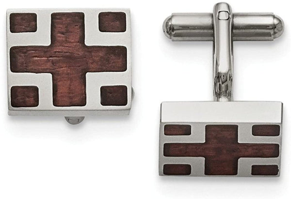 Stainless Steel Wood Inlay Cuff Links, 17X15MM