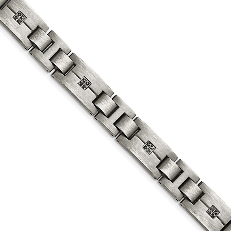 Men's Matte Stainless Steel Black Diamond Antiqued Bracelet, 9" (.1 Ctw)