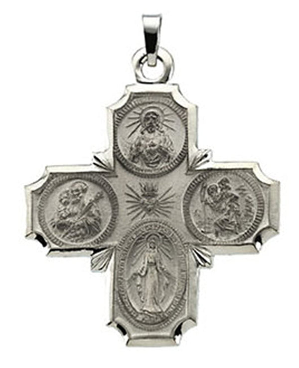 14k White Gold Four-Way Cross Medal (30x29 MM)
