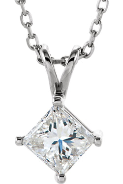 Princess-Cut Diamond Solitaire Pendant Necklace, Rhodium Plate 14k White Gold, 18" (3/8 Ctw, GH, I1)