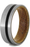 Matte Titanium, Black Pinstripe 6.5mm Comfort-Fit Whiskey Barrel Wood Wedding Band, Size 5