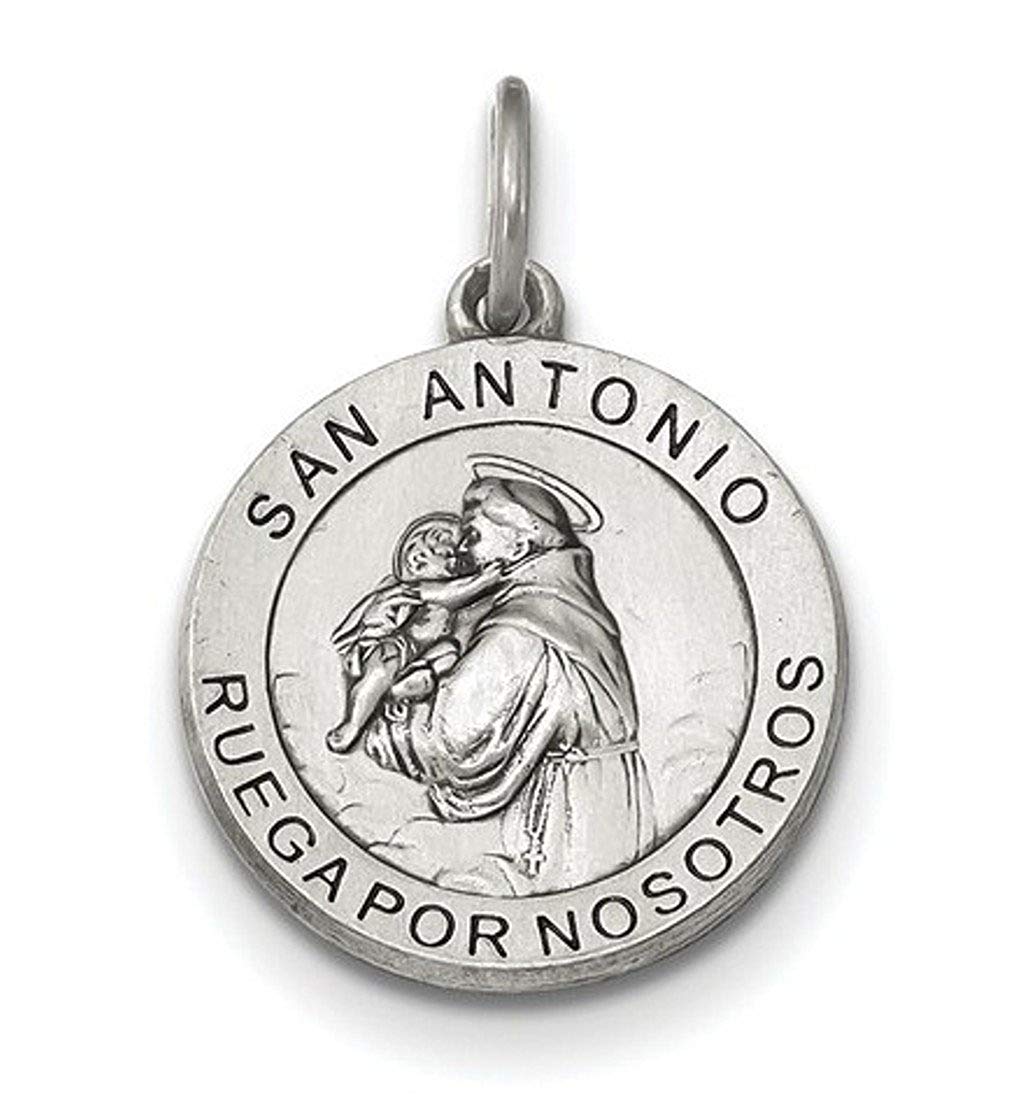 Sterling Silver Satin Antiqued Spanish St. Anthony Medal Pendant (21X19MM)