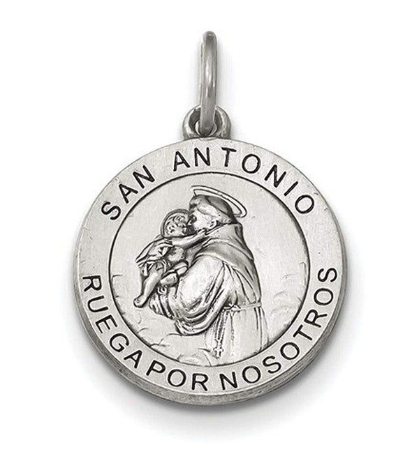Sterling Silver Satin Antiqued Spanish St. Anthony Medal Pendant (21X19MM)